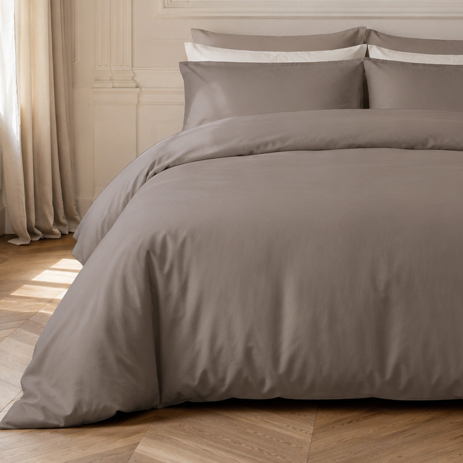 Drap housse 100% percale de coton gris- Finesse