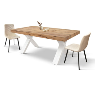 Tavolo GALLIPOLI in legno nobilitato effetto rovere rustico con gambe a X in legno bianco, allungabile 180×90 cm – 480×90 cm