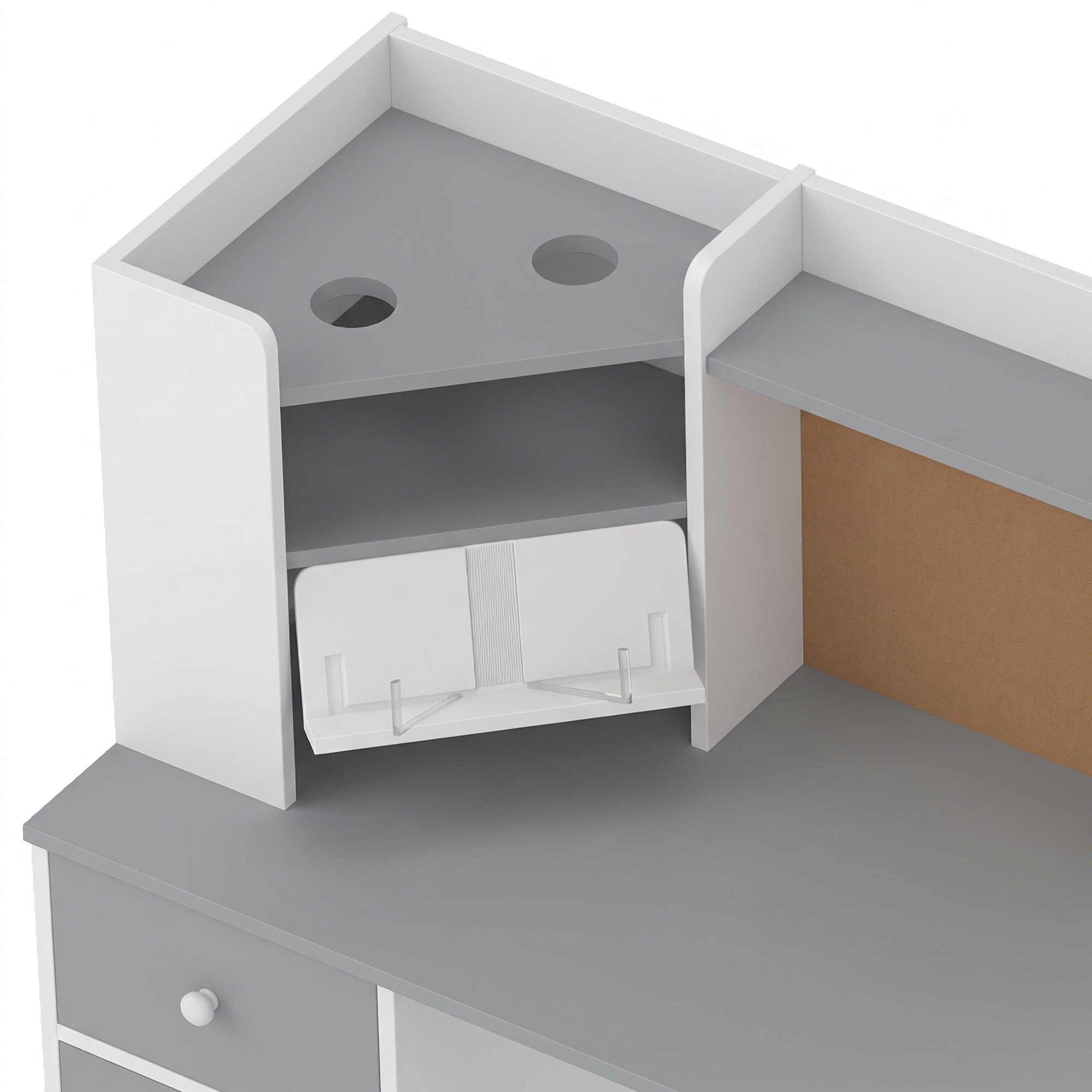 Bureau enfant chaise design multi-rangement avec panneau en liège blanc gris