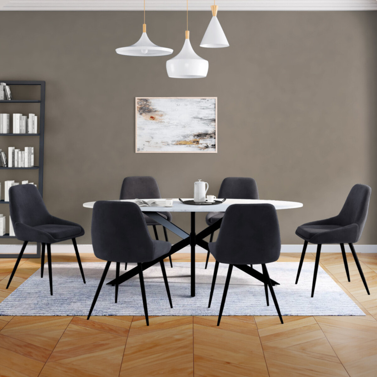 Chaises Olivia velours gris foncé pieds métal - lot de 6