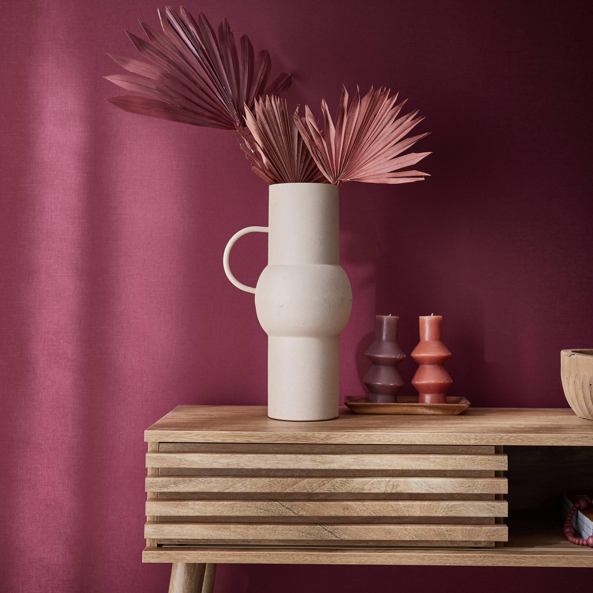 Console scandinave décor bois avec porte coulissante rainurée MADERE