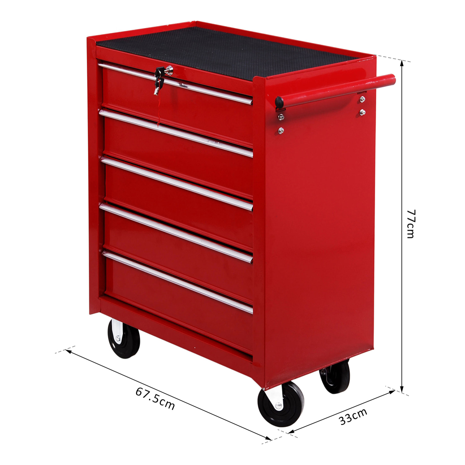 HOMCOM Carro caja de herramientas taller movil con 5 cajones 4 ruedas chapa de Acero Rojo