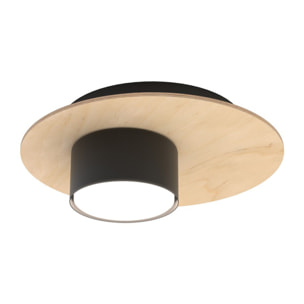Faretto a soffitto PIXO in acciaio nero e legno naturale