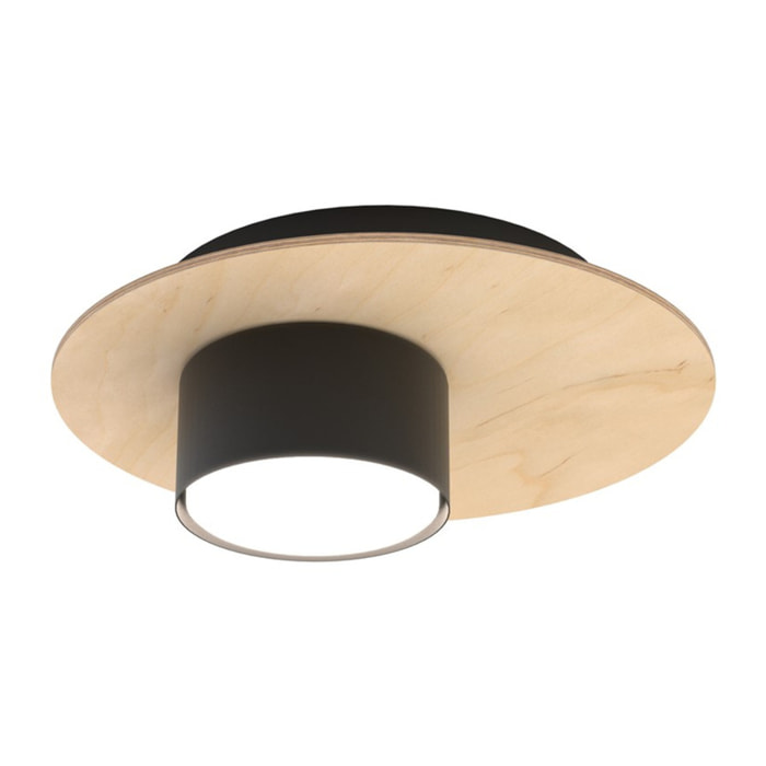 Faretto a soffitto PIXO in acciaio nero e legno naturale