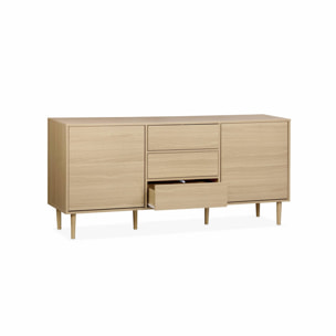 Buffet de rangement décor bois - Mika - 2 niveaux. 2 portes. 3 tiroirs. buffet bas. L 160 x l 40 x H 74cm