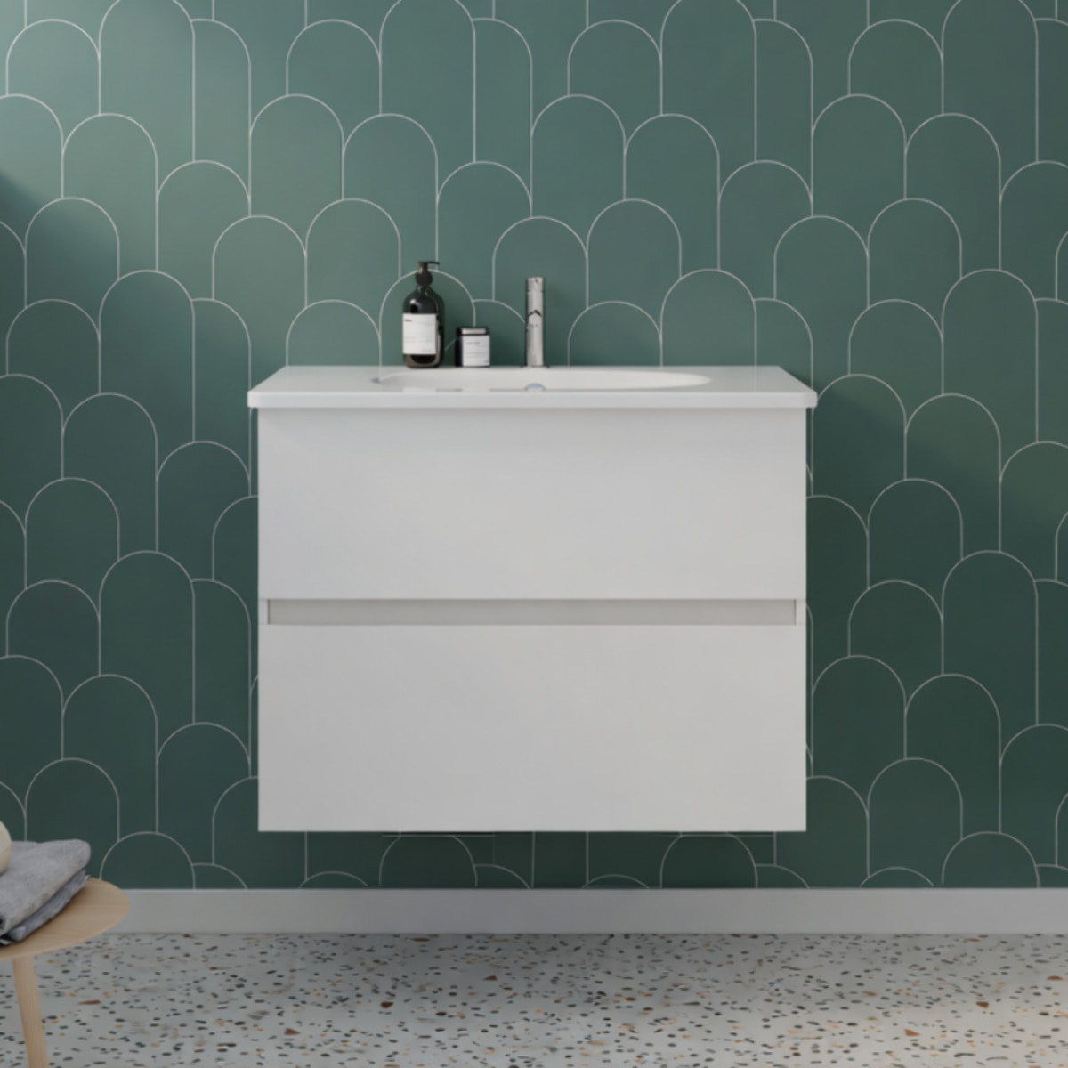 Meuble de salle de bain simple vasque 80 cm BURGBAD Joline blanc