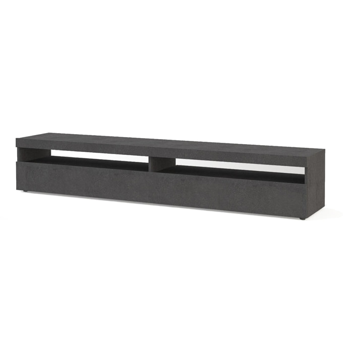 Mobile da soggiorno Porta TV, Made in Italy, Supporto per TV da salotto a 2 ante a ribalta, cm 200x45h36, colore Grigio Cenere, con luce LED bianca