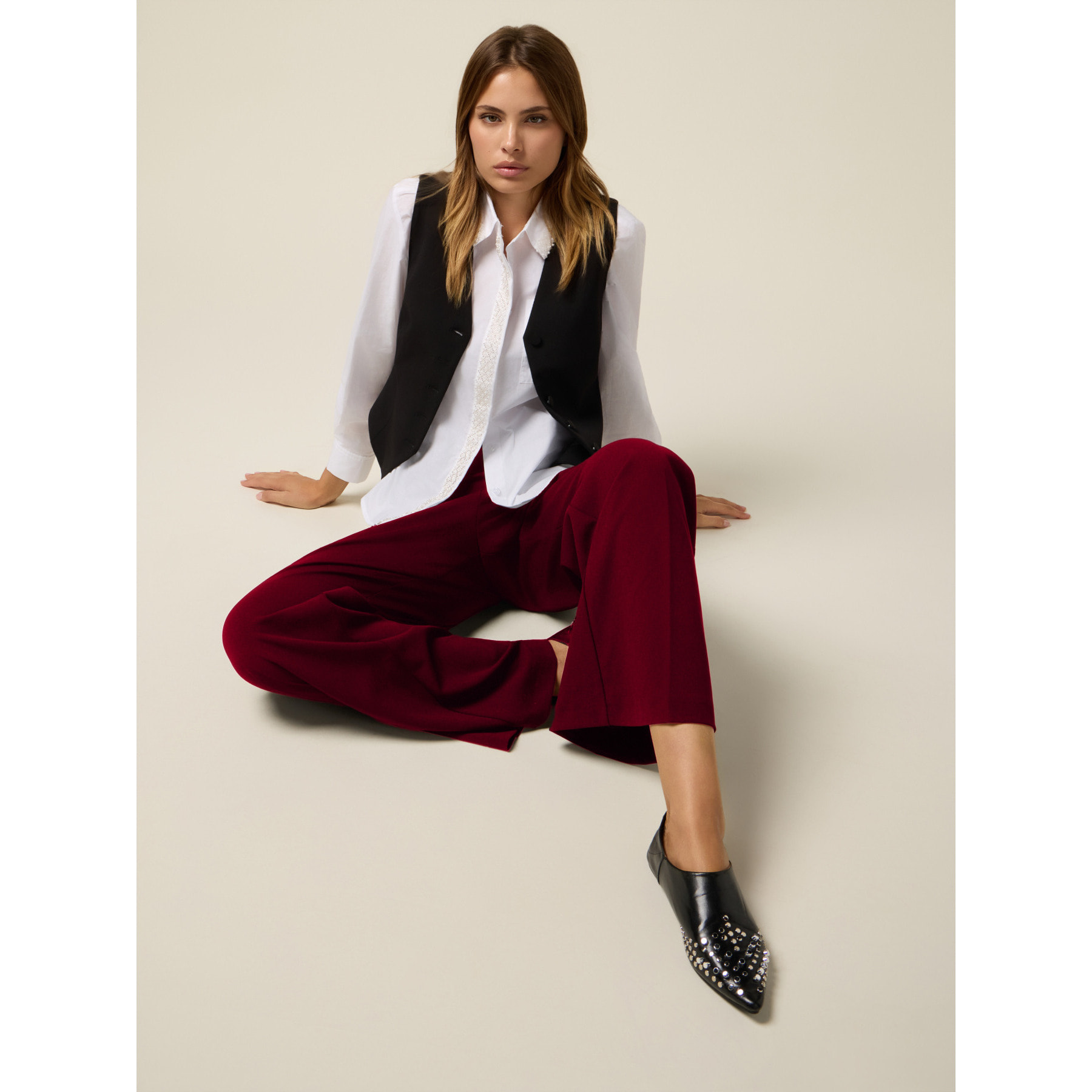 Oltre - Pantalones palazzo de tejido crepé - Rojo