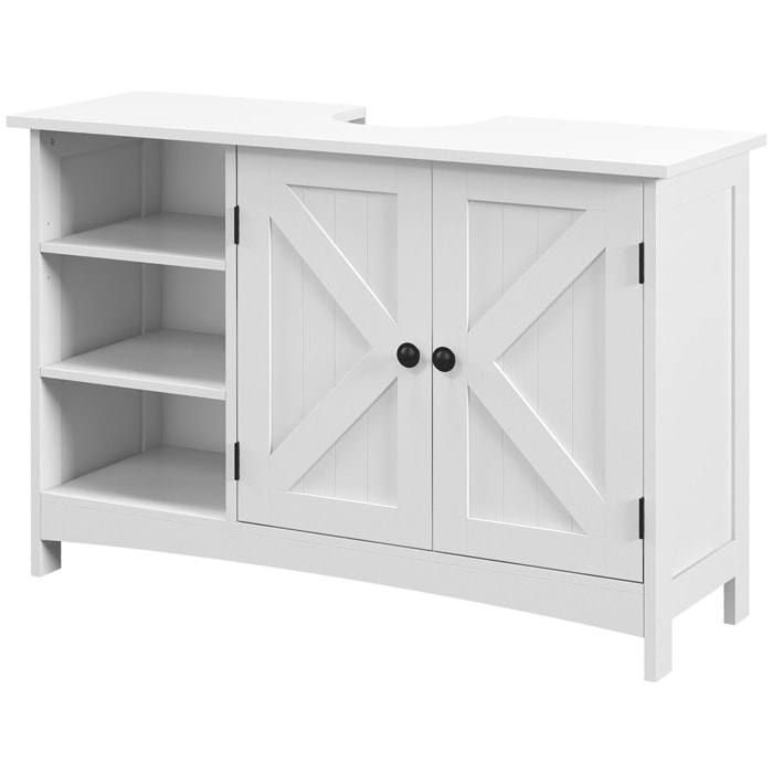 Mueble para Debajo del Lavabo de Madera Mueble Bajo Lavabo de Pie con 2 Puertas y Estantes Ajustables Antivuelco Estilo Moderno Carga 31 kg 90x30x60 cm Blanco