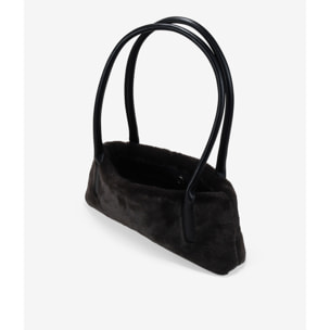 Bolso de hombro marrón con pelo