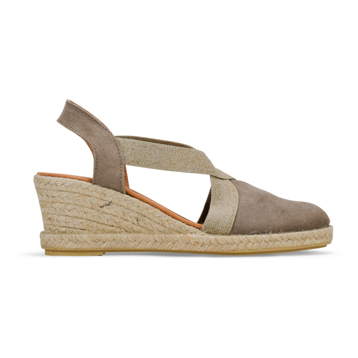 Alpargatas piedra en piel con cuña de esparto