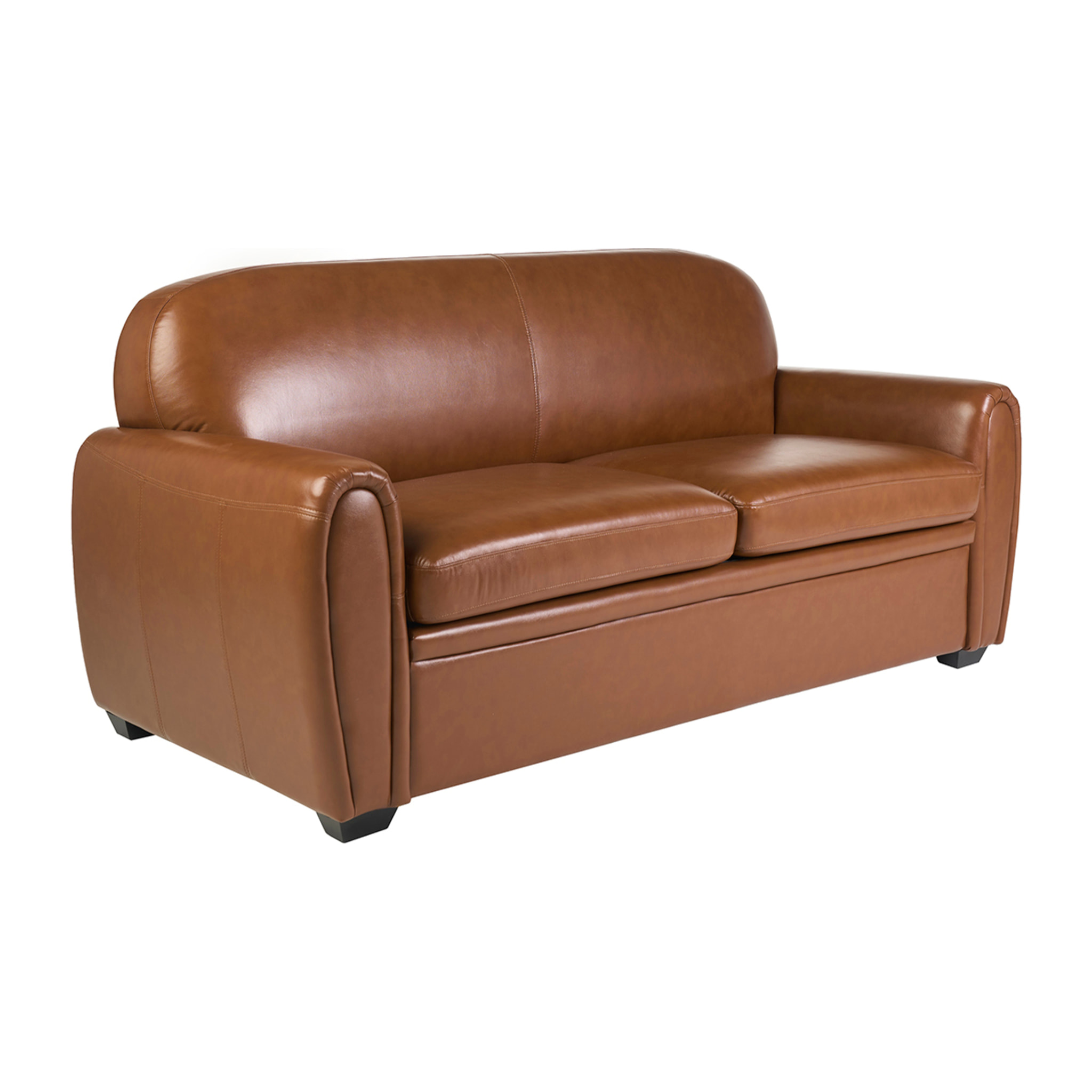 Canapé convertible vintage 3 places cuir marron et bois noir avec matelas 9 cm CLUB