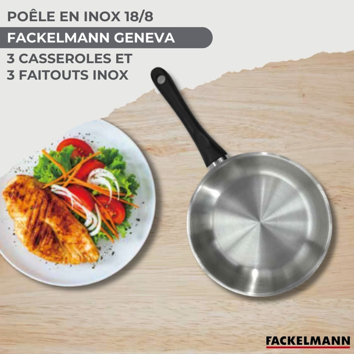 Set de 1 poêle, 3 casseroles 12 16 20 cm et 3 faitouts 16, 20 et 24 cm en inox Fackelmann Geneva