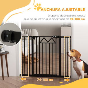 Barrera de Seguridad Extensible Barrera para Mascotas con Cierre Automático y Sistema de Doble Bloqueo para Puerta Pasillo Escalera 74-100x76 cm Negro