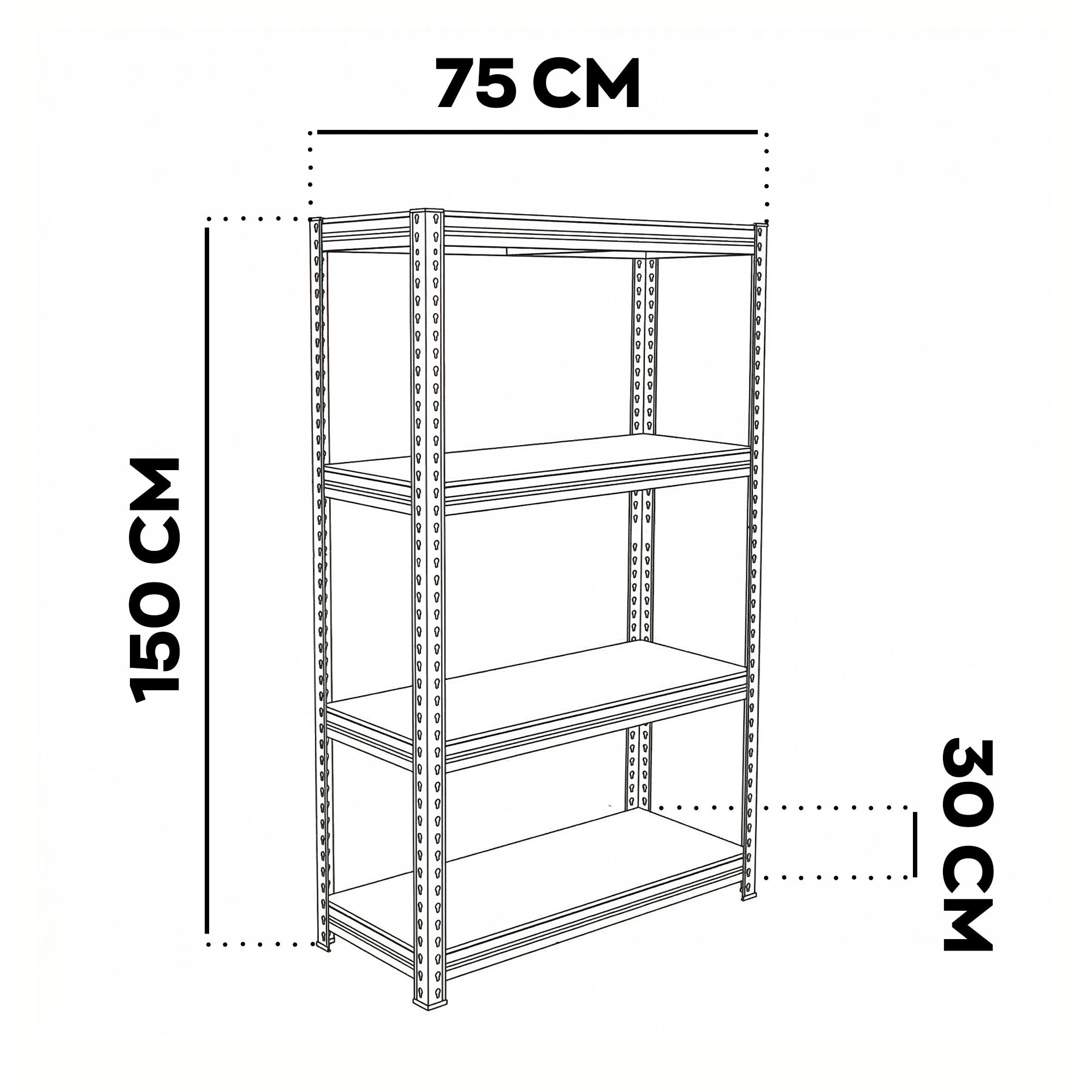 Brace 75 - Scaffale in metallo 150x73x30 cm 4 ripiani carico max 700 Kg Scaffalatura per Garage in Metallo e MDF Nero