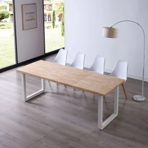 Mesa de comedor extensible con patas metálicas en blanco y roble 140-220x80cm Roma Roble - Blanco