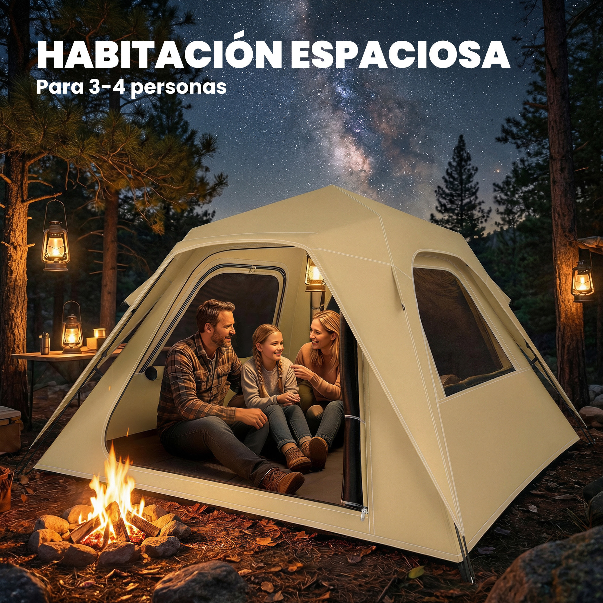 Tienda de Campaña Instantánea, Tienda Pop Up con Ventanas de Malla y Bolsa de Transporte, Impermeable 3000mm y Protección UPF50+, para 2-3 Personas, Caqui
