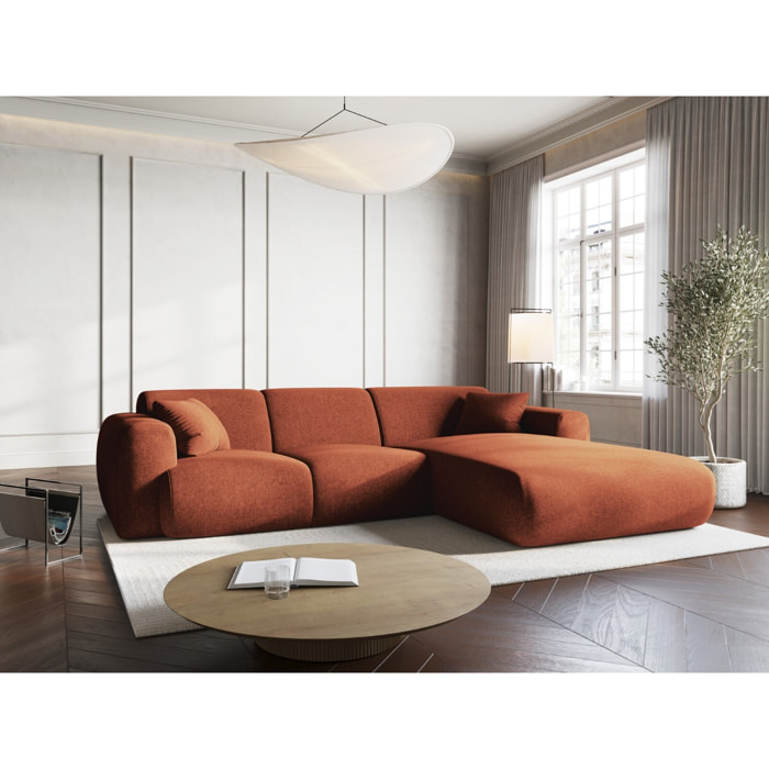 Canapé d'angle droit "Nolio" 4 places en chenille terracotta