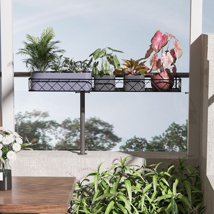 Support de pot de fleurs jardinière suspendu - fixations réglables - jardinière pour balcon - dim. 100L x 31l x 12H cm - métal noir