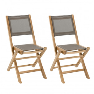 HARRIS - Ensemble de 2 chaises de jardin pliantes en bois Teck et textilène couleur taupe