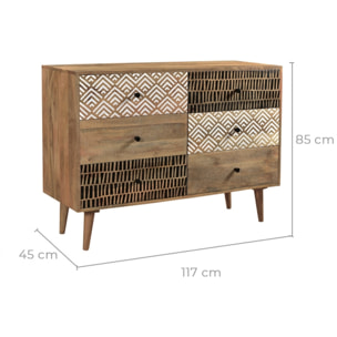 Commode en bois 6 tiroirs à motifs - Tali