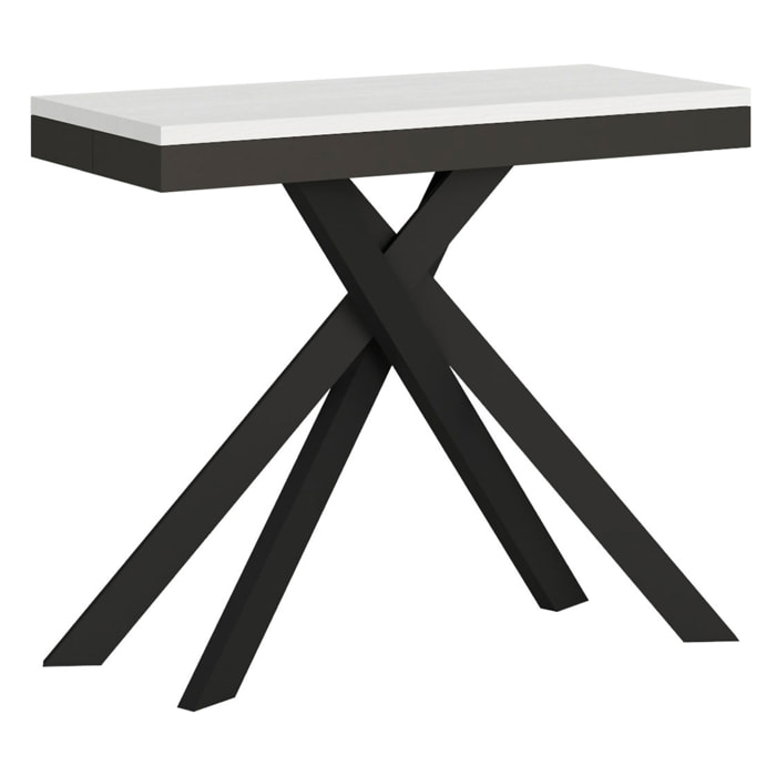 Console extensible 90x40/300 cm Krack Evolution frêne blanc cadre anthracite