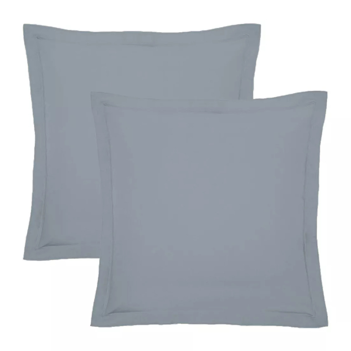 Lot de 2 taies percale de coton uni bleu gris Giulia givre