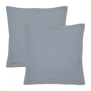 Lot de 2 taies percale de coton uni bleu gris Giulia givre