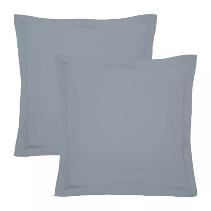 Lot de 2 taies percale de coton uni bleu gris Giulia givre