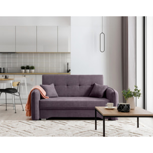 Michelle - canapé droit 3 places convertible avec coffre en velours - Violet
