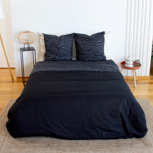 Parure de lit coton réversible imprimé zèbre 2 places noir ZEBRA