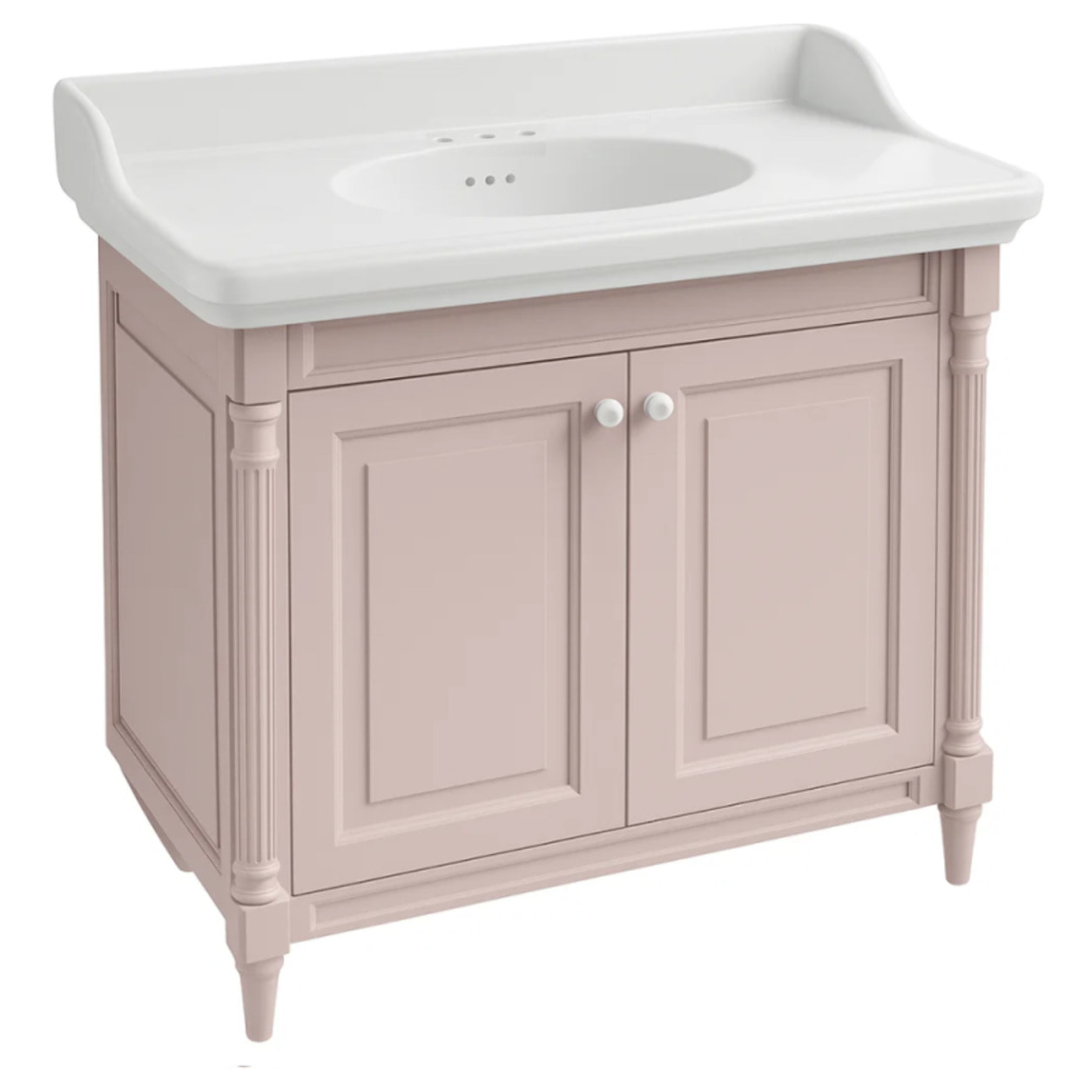 Meuble vasque Cléo 1889 rose pâle velours 3 trous