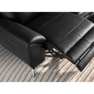 Sofá relax de 3 plazas tapizado en piel de origen vacuno en negro patas de acero inoxidable cromado 2 sistemas de relax eléctrico 264x93x92cm