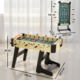 Futbolín para Niños Plegable, Mesa de Futbolín de Madera con 2 Marcadores, 8 Asas, 22 Jugadores, 8 Barras y 2 Bolas, para 2 a 4 Personas, Adultos, Familias, Fiestas, 118x107,5x78 cm, Natural