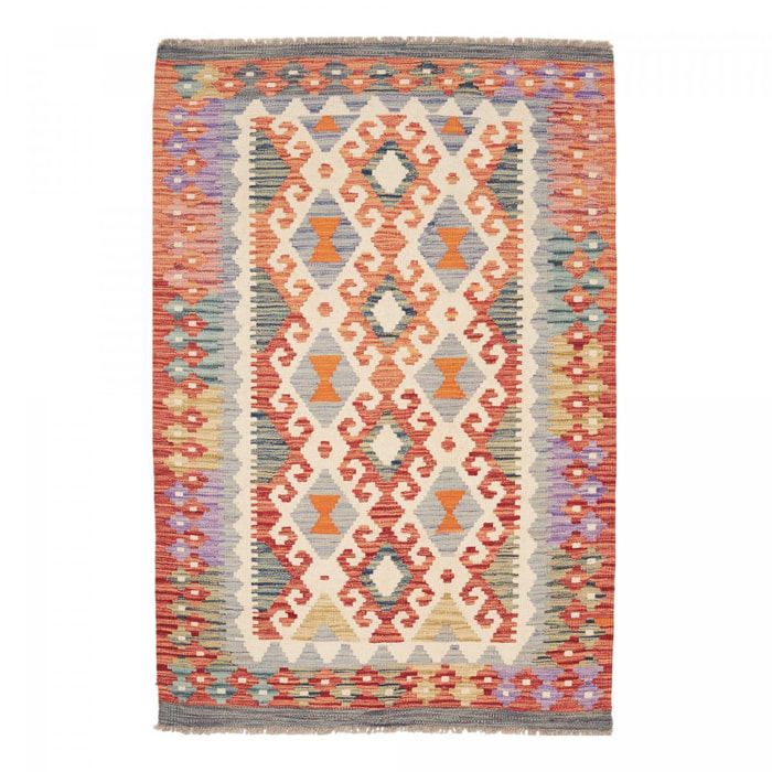 Tapis kilim ethnique au motif tribal, tissé plat en laine, OZOZAVE