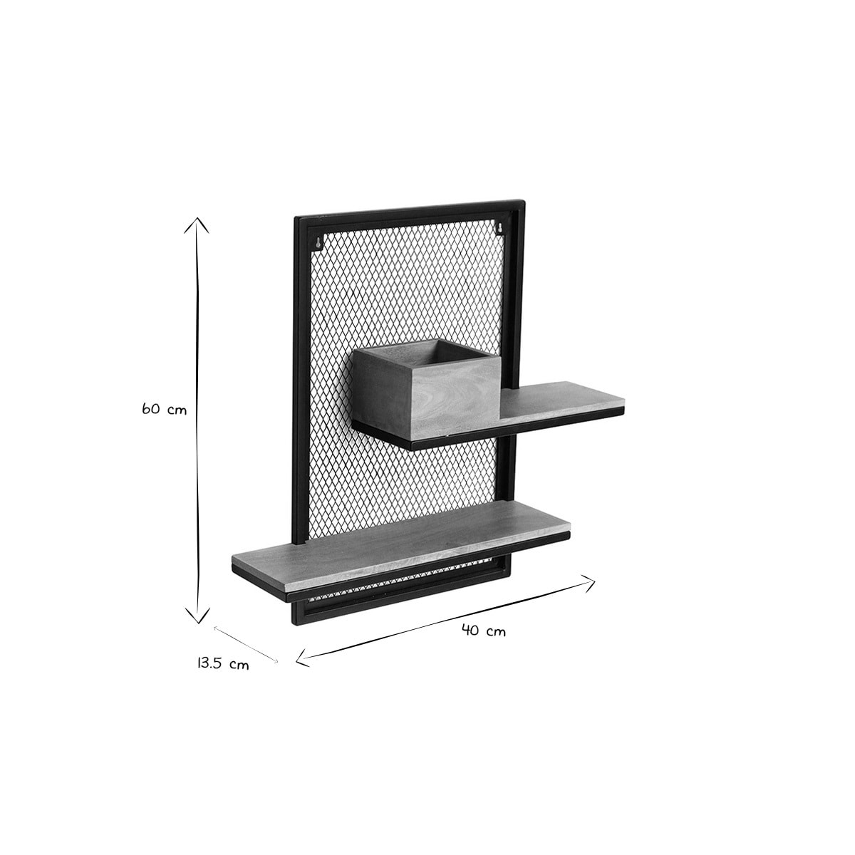 Etagère murale double en bois manguier massif et métal noir L40 cm RACK