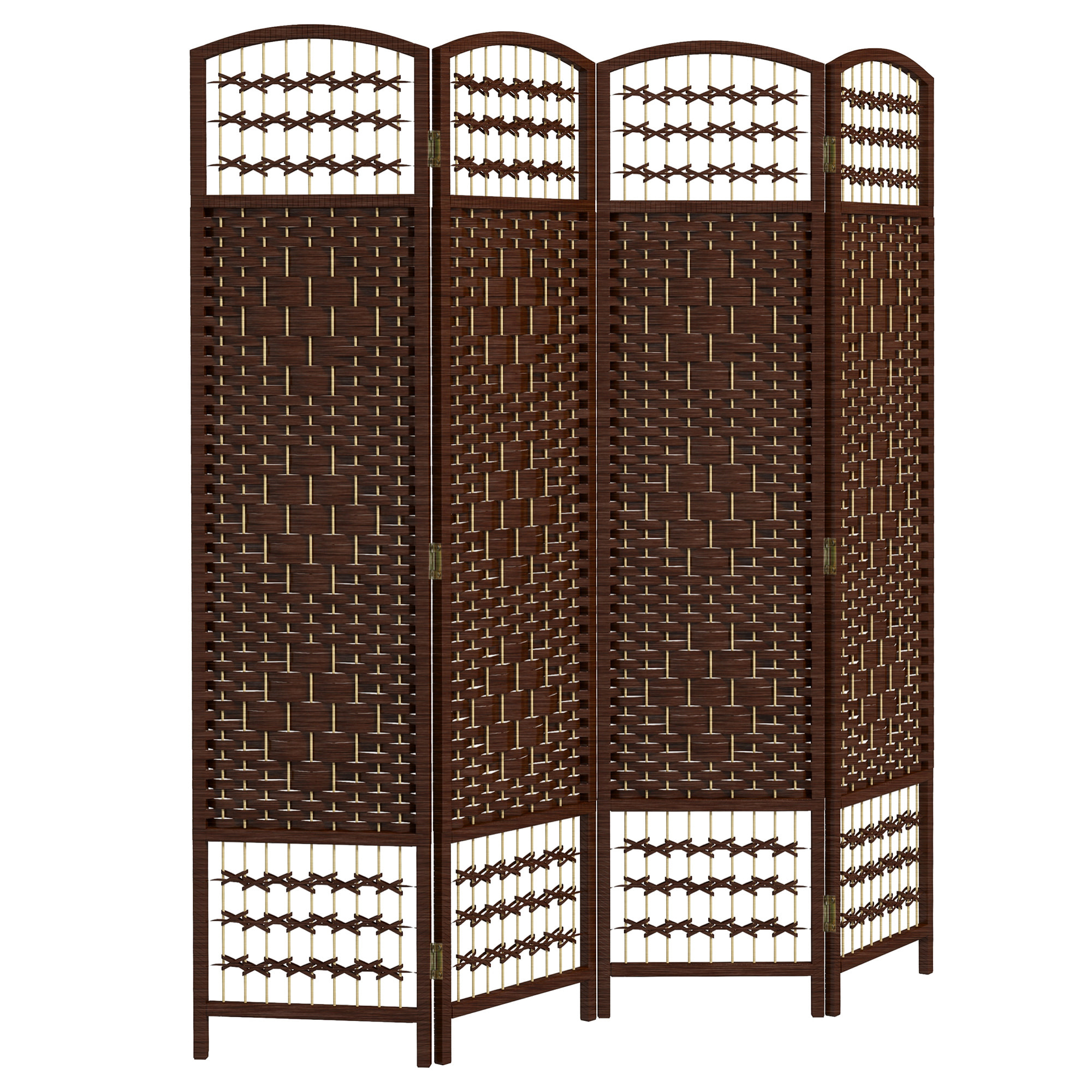 Paravent intérieur 4 panneaux pliables séparateur de pièce bois de peuplier bambou fibres de papier tressée brun paille