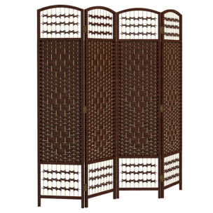 Paravent intérieur 4 panneaux pliables séparateur de pièce bois de peuplier bambou fibres de papier tressée brun paille