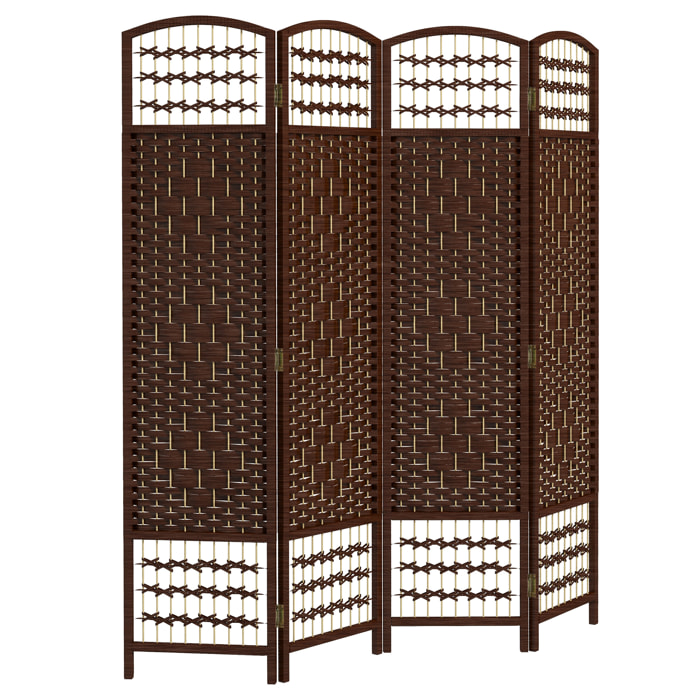 Paravent intérieur 4 panneaux pliables séparateur de pièce bois de peuplier bambou fibres de papier tressée brun paille