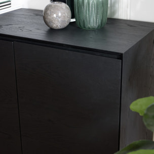 MAXENDRE - Buffet noir 4 portes 6 étagères pieds métal noir
