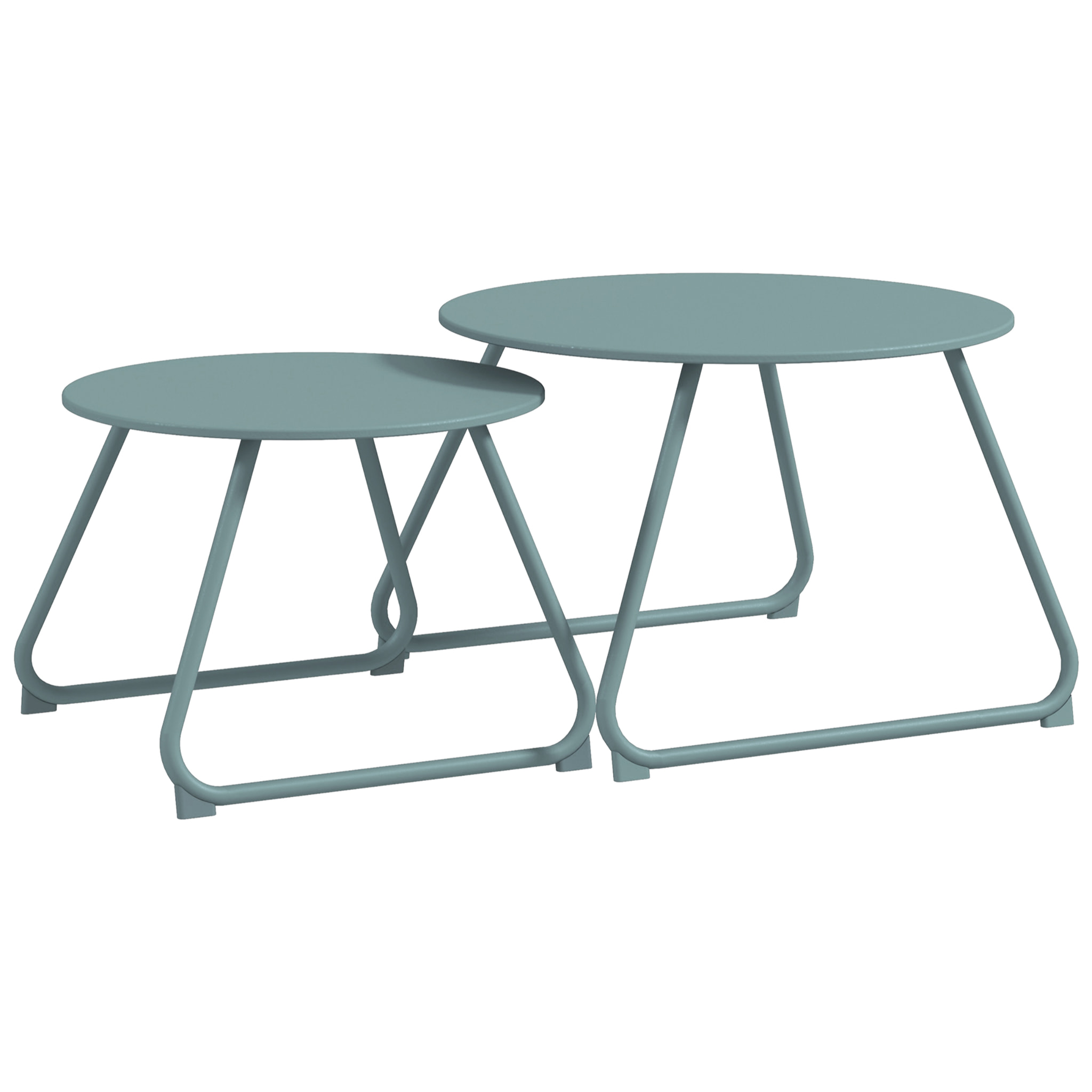 Juego de 2 Mesas de Jardín Apilables Mesas Auxiliares de Jardín Redondas con Estructura de Metal y Recubrimiento Epoxi Anticorrosivo para Balcón Terraza Patio Azul