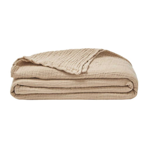 Couvre lit uni en gaze de coton, JAZZY, Biscuit