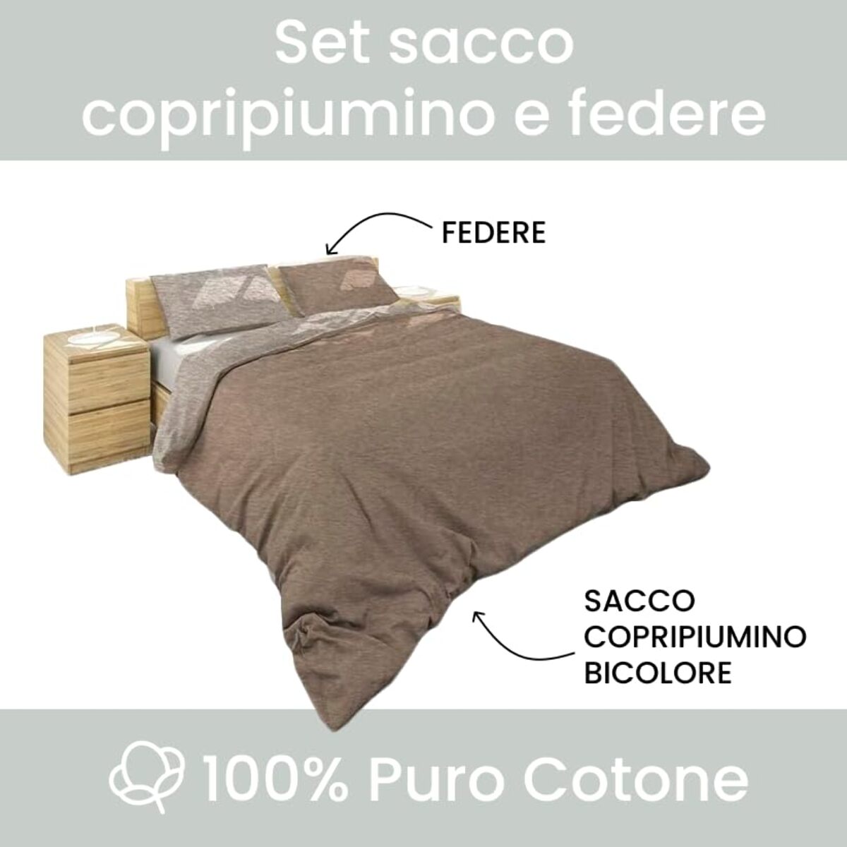 Intrecci - Set Copripiumino, 100% Flanella di Cotone, Morbido e Caldo, Sacco Copripiumino 1 Federa/e, Effetto Tinto in Filo, Double Face, Matrimoniale
