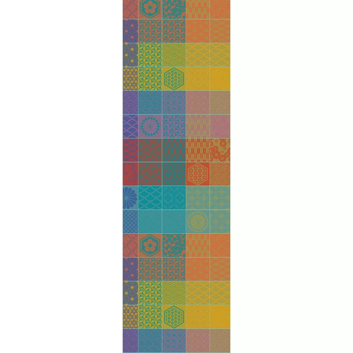 Chemin de table pur coton motif jacquard orange violet Mille hana floralies