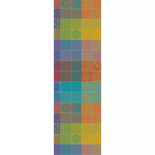 Chemin de table pur coton motif jacquard orange violet Mille hana floralies