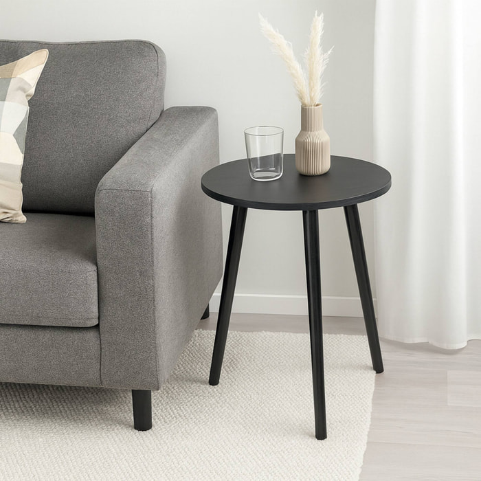 Mesa auxiliar 40x41cm en mdf con patas de madera de pino y acabado en negro