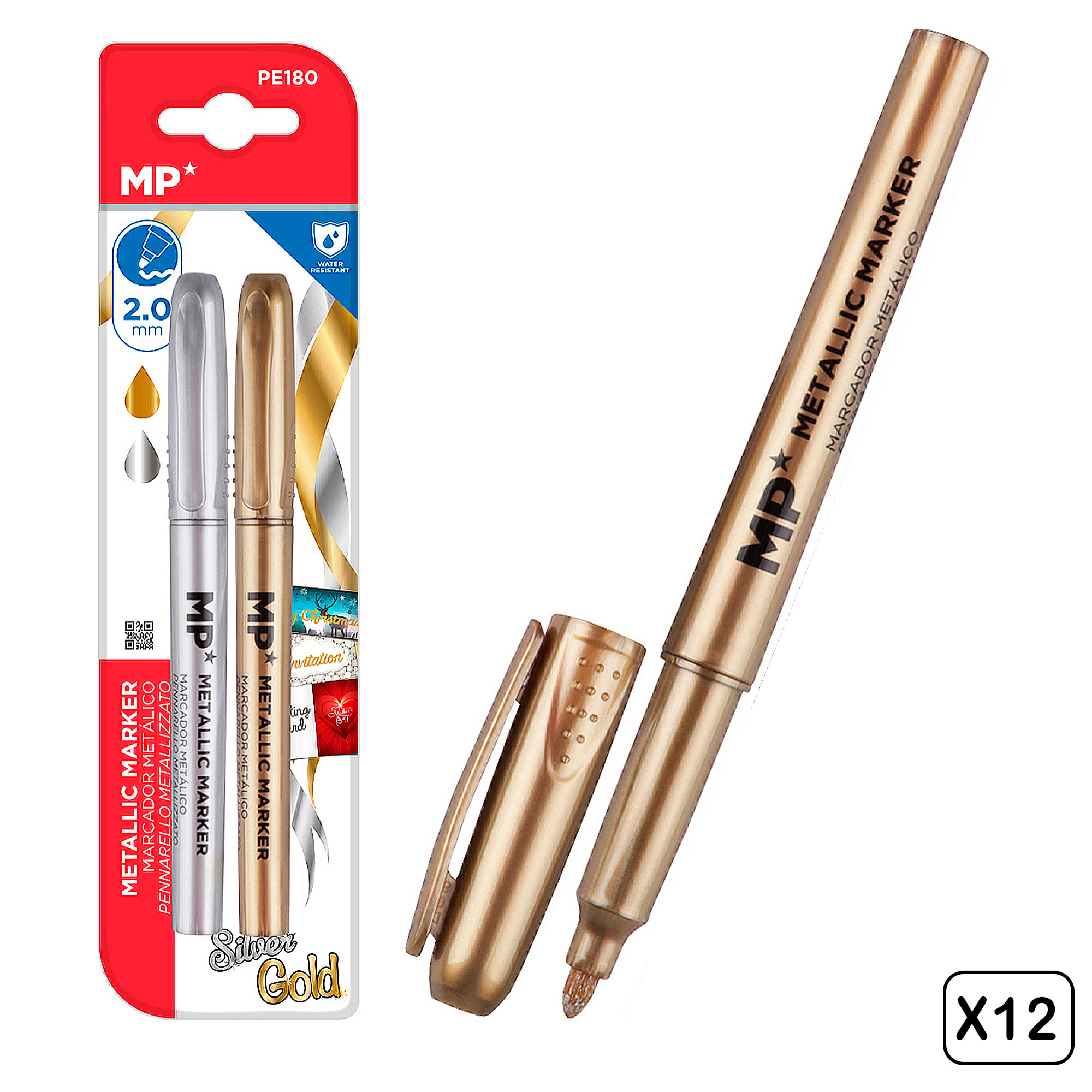 PACK 12 PENNARELLI METALLICI SET di 2 ORO e ARGENTO