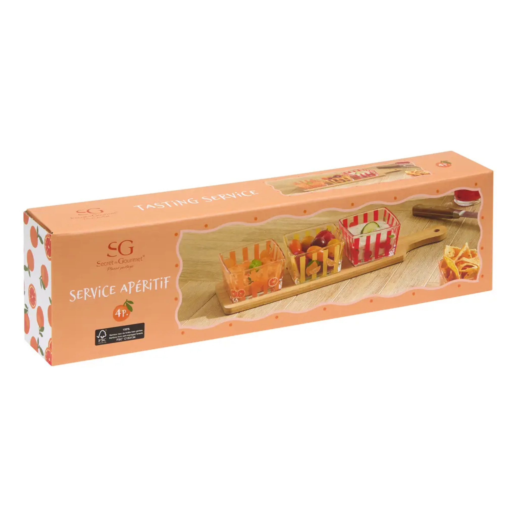 Set apéritif plateau et 3 coupelles Fruity