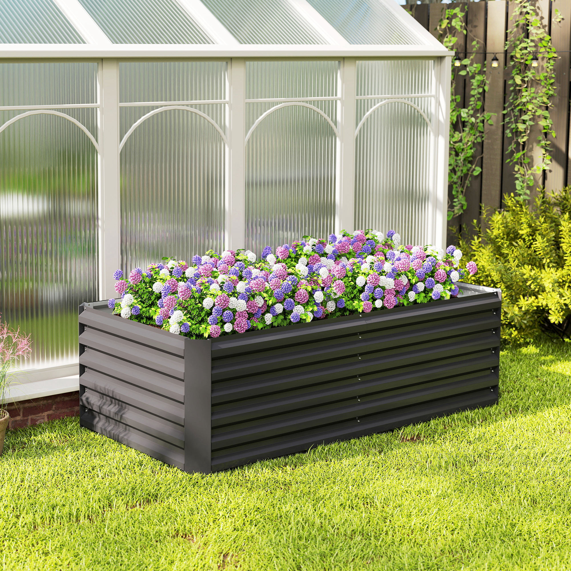 Jardinera Exterior Grande Rectangular de Acero Galvanizado, Huerto Urbano para Cultivar Plantas, Macetero Grande Exterior con Base Abierta, Resistente a la Intemperie, 180x90x57,5 cm, Gris