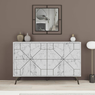 Credenza Dokwonkw, Buffet da soggiorno, Madia da salotto, Dispensa da cucina, 123x35h62 cm, Bianco Marmo